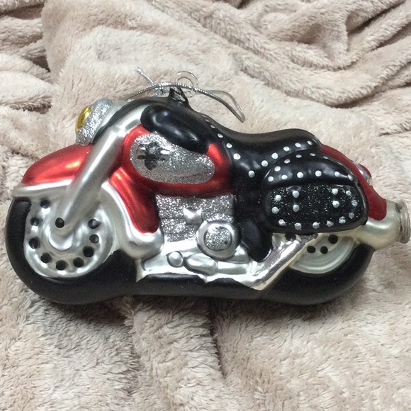 Harley style motorcycle glitter painted Christmas ornament - Picture 1 of 8